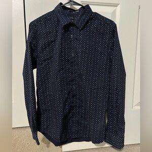 21Men an American Brand navy blue button down collared polkadot shirt. Size S/M
